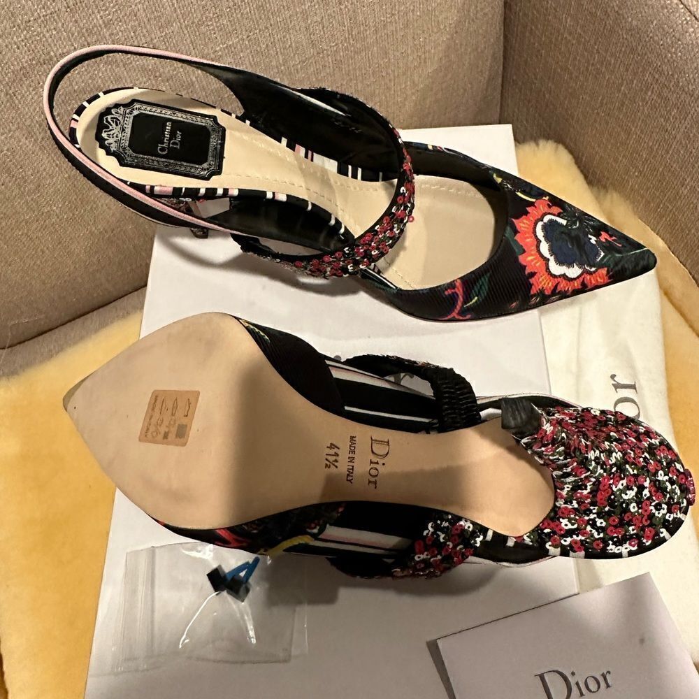 Christian Dior floral satin printed slingback pumps size 41,5, NIB - Picture 9 of 13